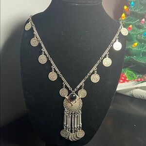Silver tone Coin Pendant Necklace